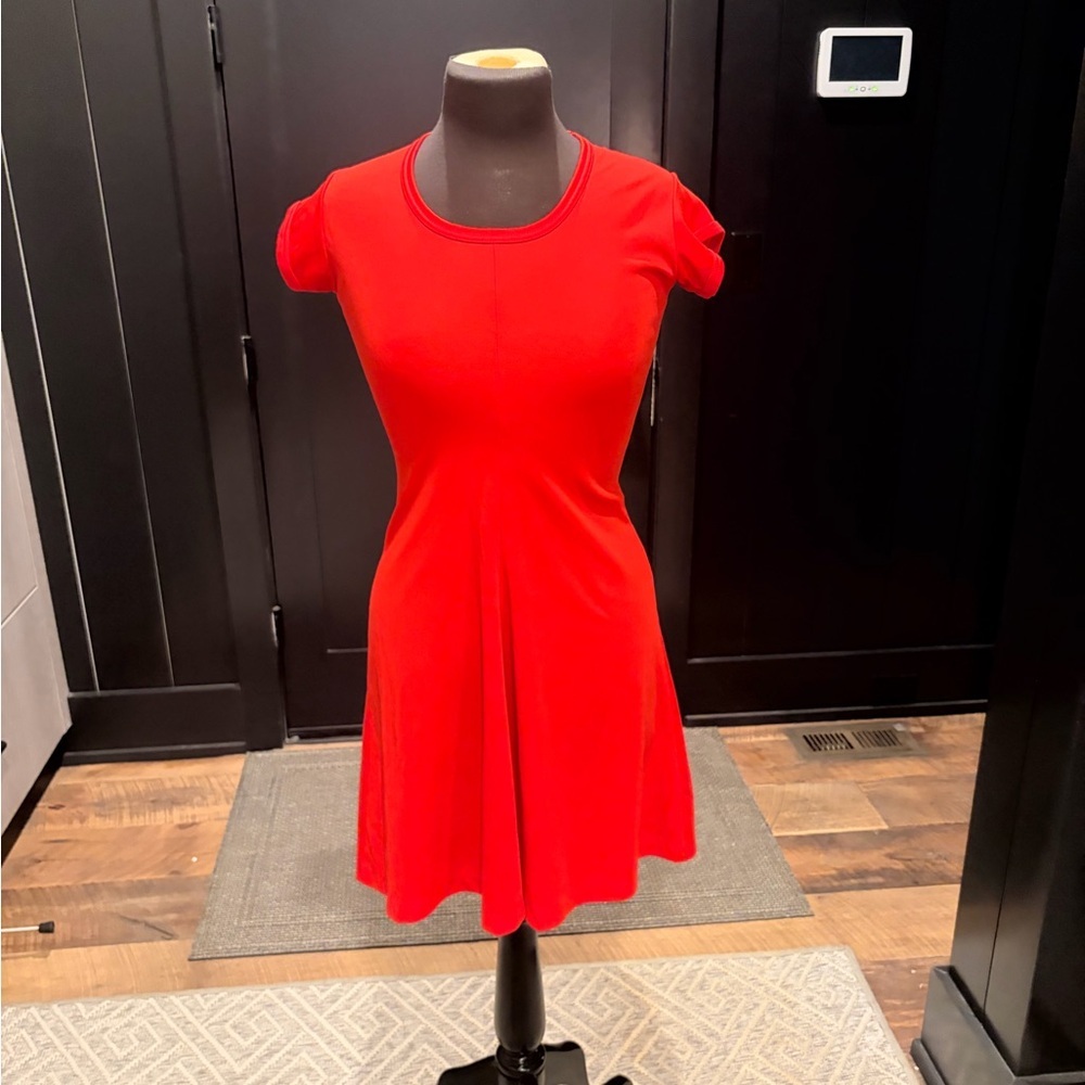 Vintage 70s Red Disco Mini Dress ILGWU Union Made USA XS Fit & Flare Stretch - Picture 2 of 5